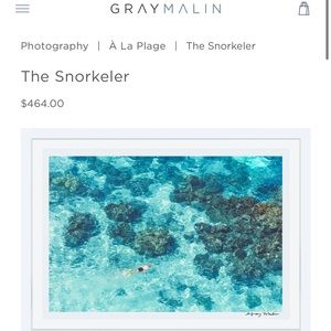 New in box framed “The Snorkeler” by Gray Malin 15.5”x21”